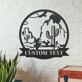 Custom Cactus Desert Mountain Metal Wall Art Led Lights, Metal Wall Signs, Cactus Sign, Personalized Southwest Desert Name Sign, Saguaro Cactus Decor